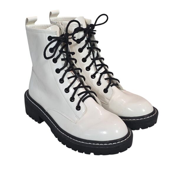Forever 21 Y2K White Combat Platform Chunky Cyber Goth Punk Womens Boots 8 - Picture 1 of 12
